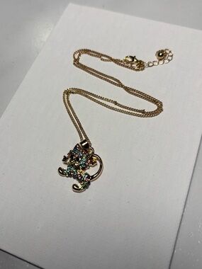 Gold-Tone Multicolor Crystal Cat Pendant Necklace - Women Jewelry